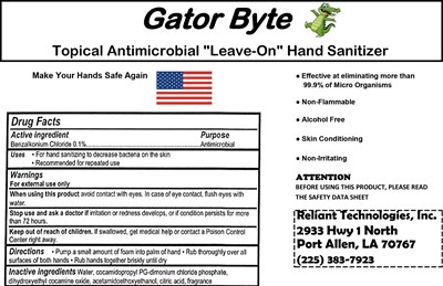 Active Ingredients (Relaint Gator Byte Hand Sanitizer Label)